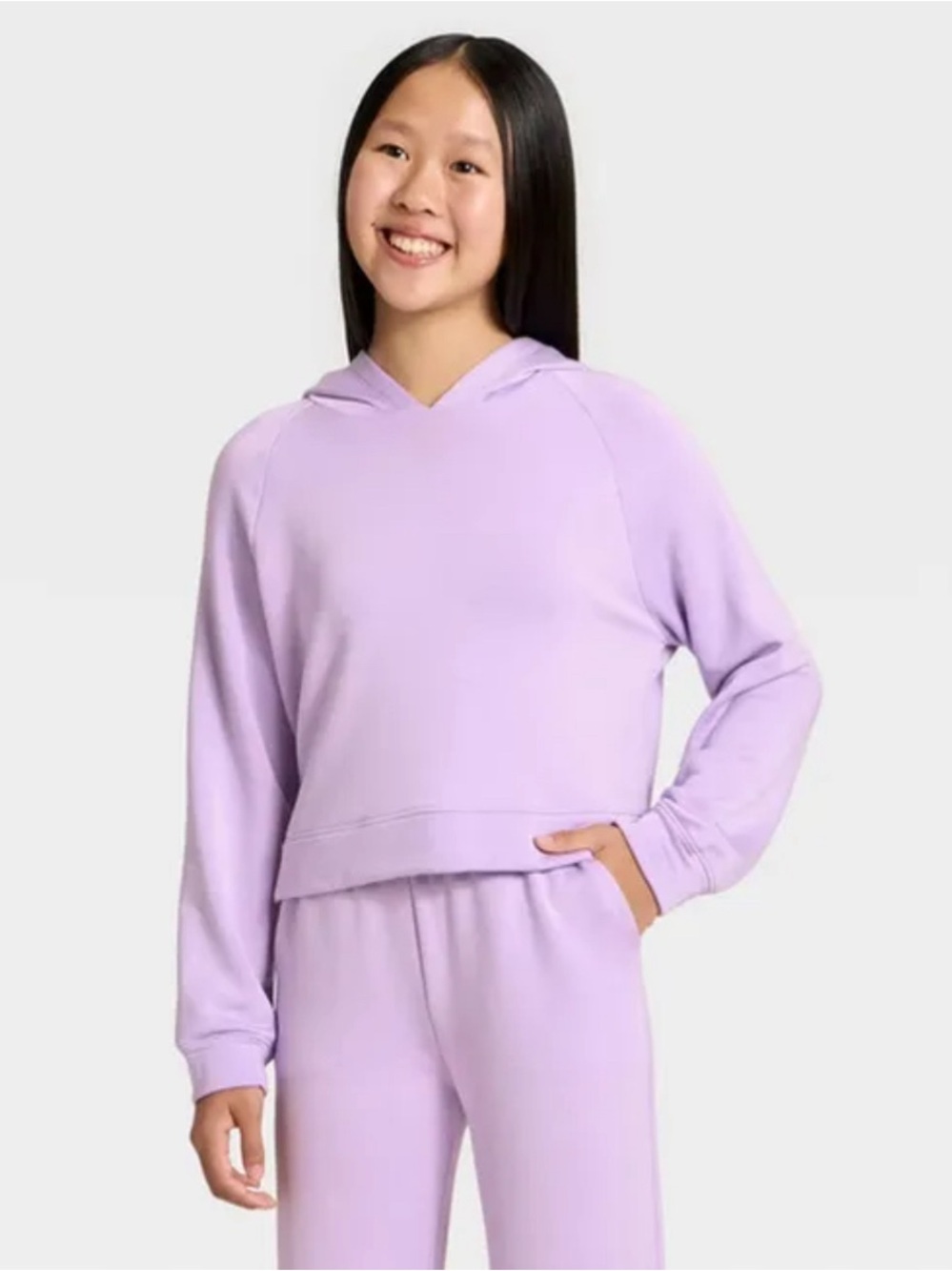 All In Motion Girls' Modal Pullover Hoodie Lilac Purple XL